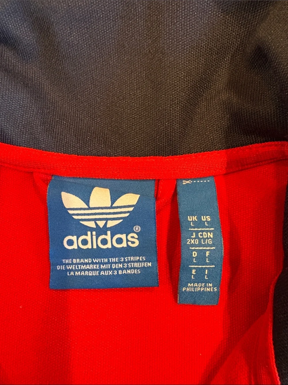 adidas men’s Large Retro Spain Red Track Jacket with Navy & Yellow Crest Accents